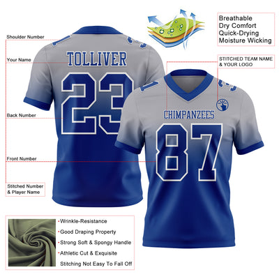 Custom Gray Royal-White Authentic Fade Fashion Football Jersey