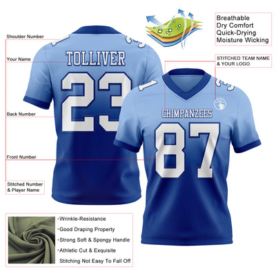Custom Light Blue White-Royal Authentic Fade Fashion Football Jersey