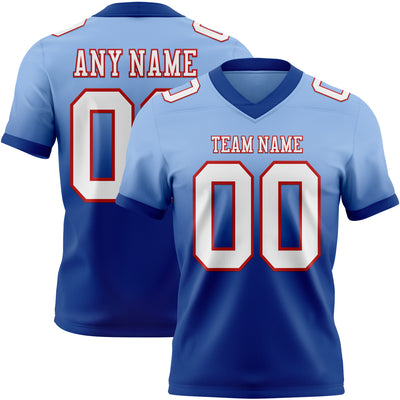 Custom Light Blue White Royal-Red Authentic Fade Fashion Football Jersey