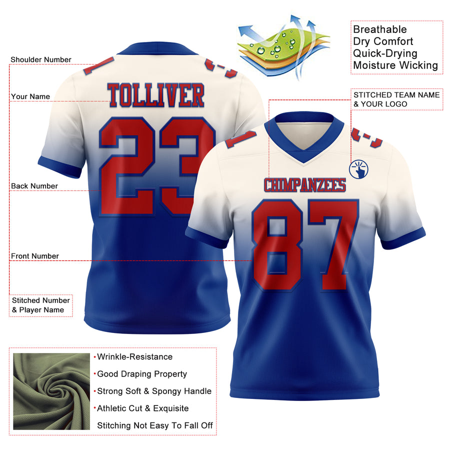 Custom Cream Red-Royal Authentic Fade Fashion Football Jersey