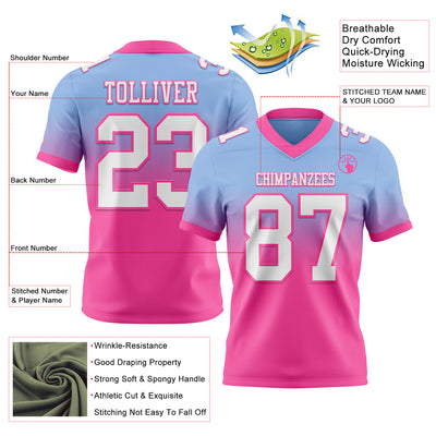 Custom Light Blue White-Pink Authentic Fade Fashion Football Jersey