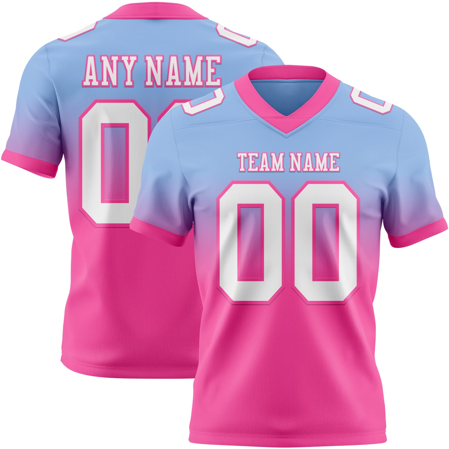 Custom Light Blue White-Pink Authentic Fade Fashion Football Jersey