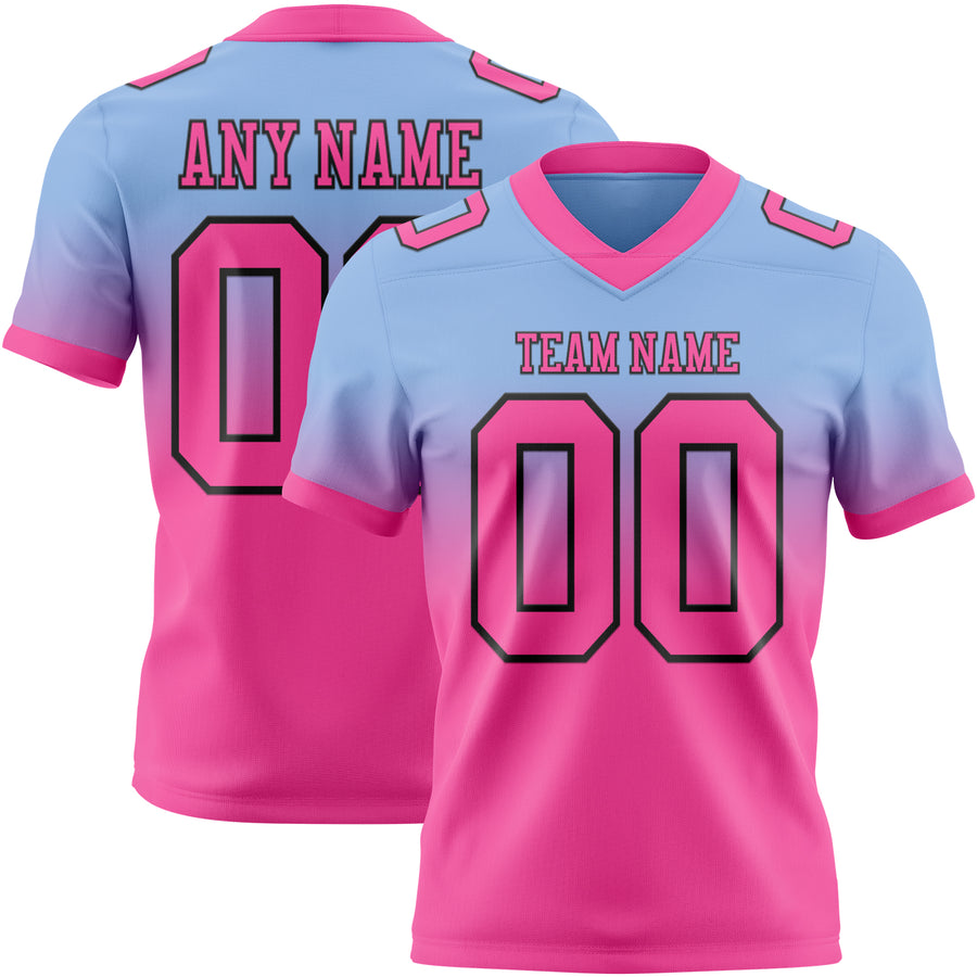 Custom Light Blue Pink-Black Authentic Fade Fashion Football Jersey