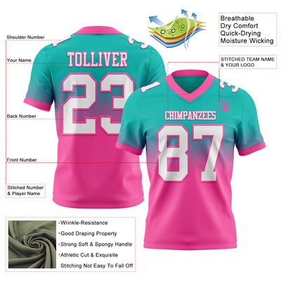 Custom Aqua White-Pink Authentic Fade Fashion Football Jersey