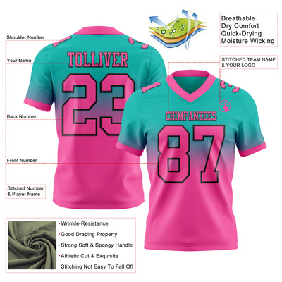 Custom Aqua Pink-Black Authentic Fade Fashion Football Jersey