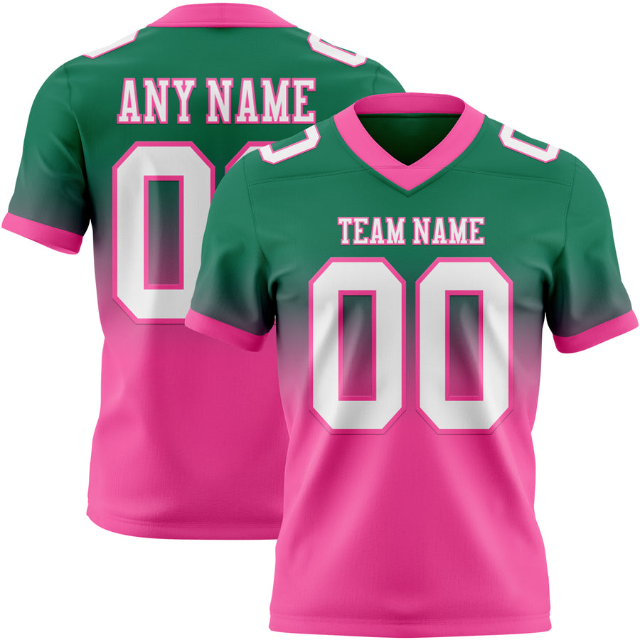 Custom Kelly Green White-Pink Authentic Fade Fashion Football Jersey