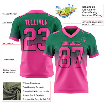 Custom Kelly Green Pink-Black Authentic Fade Fashion Football Jersey