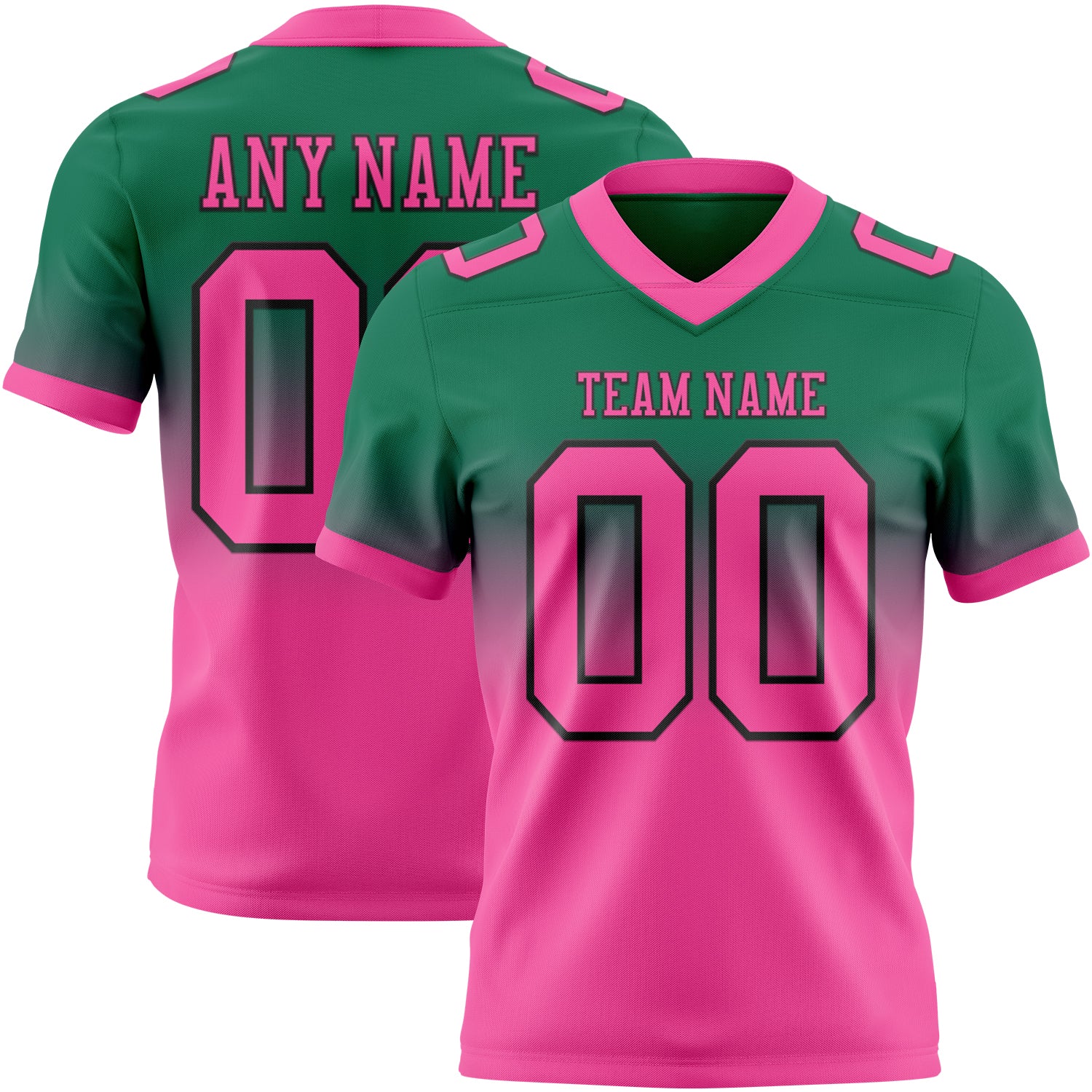 Custom Kelly Green Pink-Black Authentic Fade Fashion Football Jersey