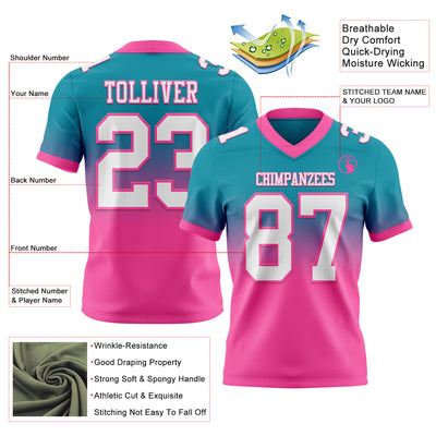 Custom Teal White-Pink Authentic Fade Fashion Football Jersey
