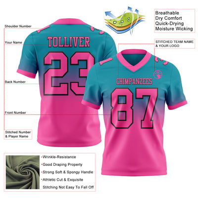 Custom Teal Pink-Black Authentic Fade Fashion Football Jersey