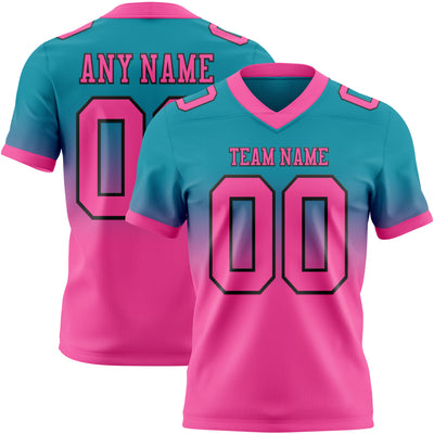 Custom Teal Pink-Black Authentic Fade Fashion Football Jersey