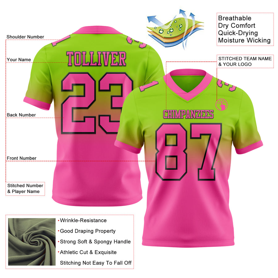 Custom Neon Green Pink-Black Authentic Fade Fashion Football Jersey