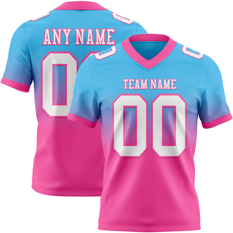 Custom Sky Blue White-Pink Authentic Fade Fashion Football Jersey