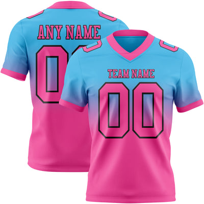 Custom Sky Blue Pink-Black Authentic Fade Fashion Football Jersey