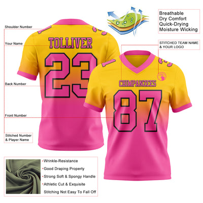 Custom Yellow Pink-Black Authentic Fade Fashion Football Jersey