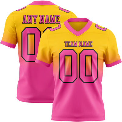 Custom Yellow Pink-Black Authentic Fade Fashion Football Jersey