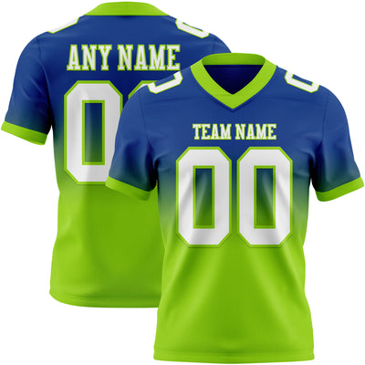 Custom Royal White-Neon Green Authentic Fade Fashion Football Jersey