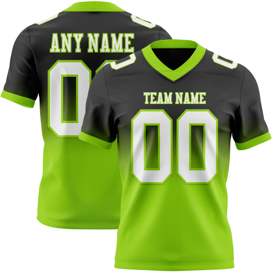 Custom Black White-Neon Green Authentic Fade Fashion Football Jersey