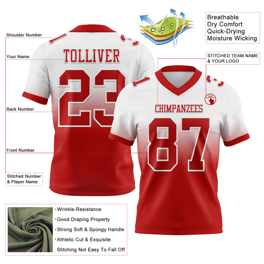 Custom White Red Authentic Fade Fashion Football Jersey