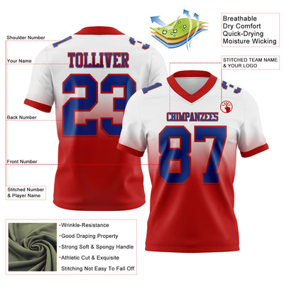 Custom White Royal-Red Authentic Fade Fashion Football Jersey