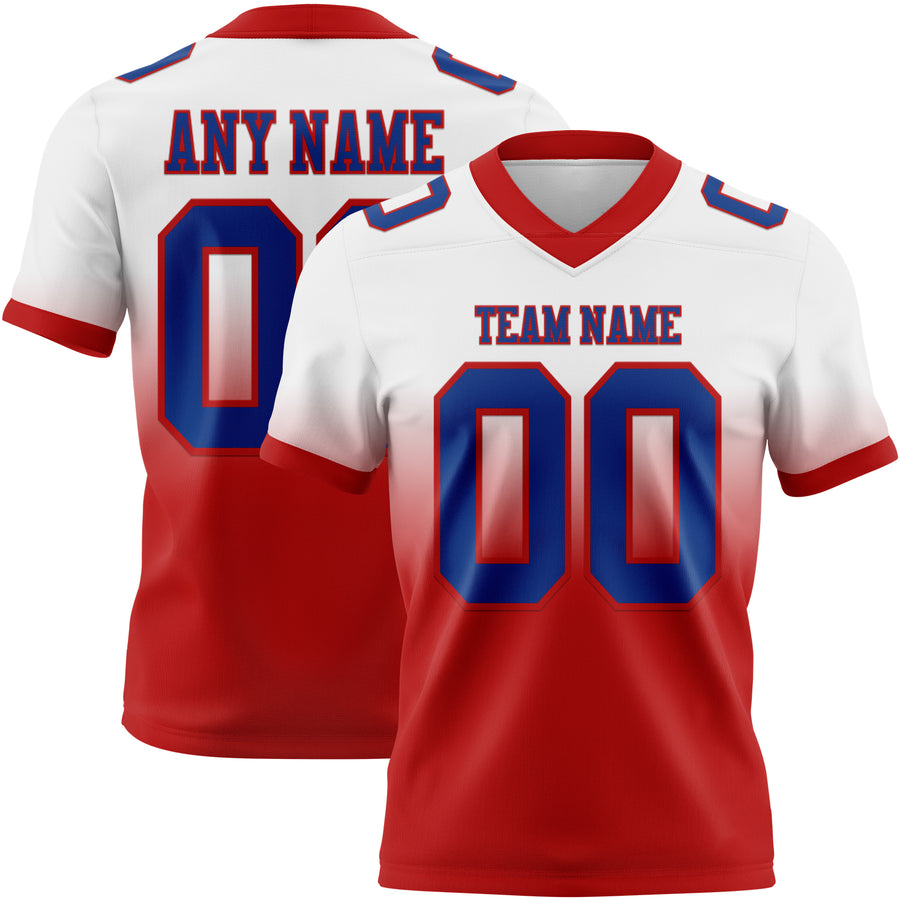 Custom White Royal-Red Authentic Fade Fashion Football Jersey