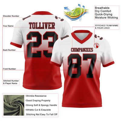 Custom White Black-Red Authentic Fade Fashion Football Jersey