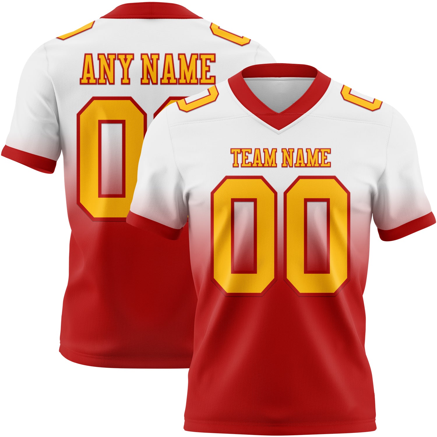 Custom White Gold-Red Authentic Fade Fashion Football Jersey