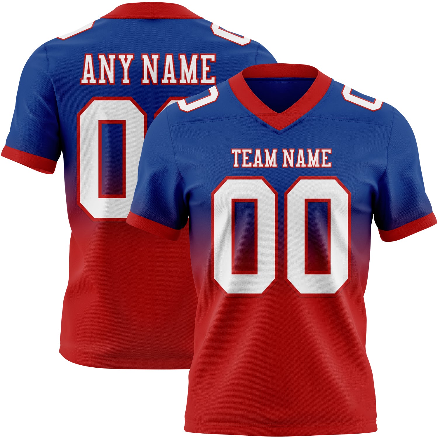 Custom Royal White-Red Authentic Fade Fashion Football Jersey