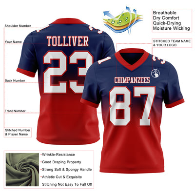 Custom Navy White-Red Authentic Fade Fashion Football Jersey