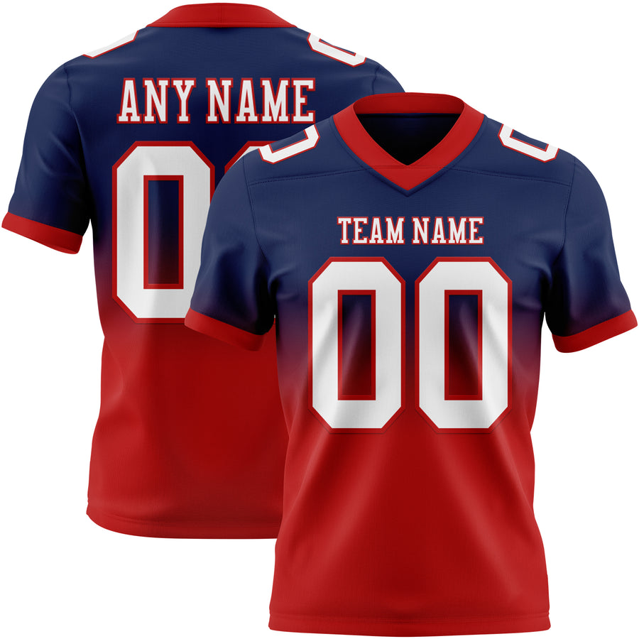 Custom Navy White-Red Authentic Fade Fashion Football Jersey