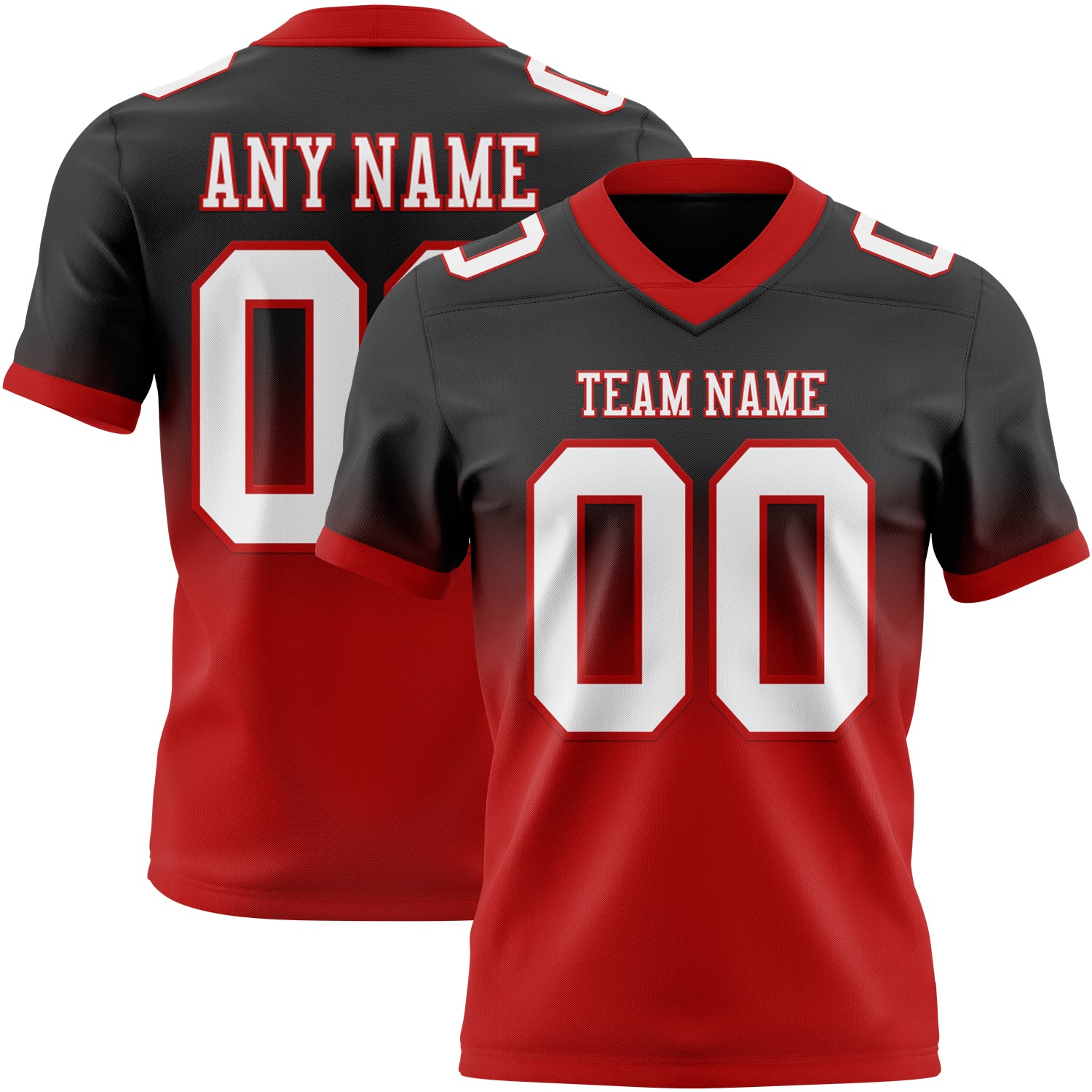 Custom Black White-Red Authentic Fade Fashion Football Jersey