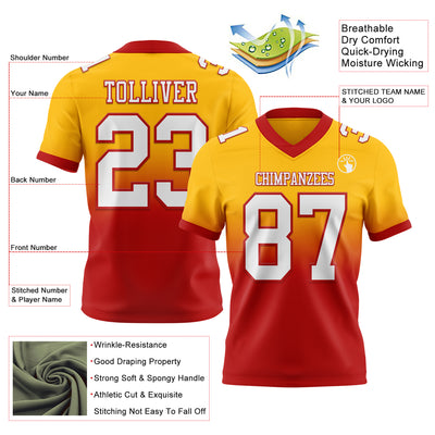 Custom Gold White-Red Authentic Fade Fashion Football Jersey