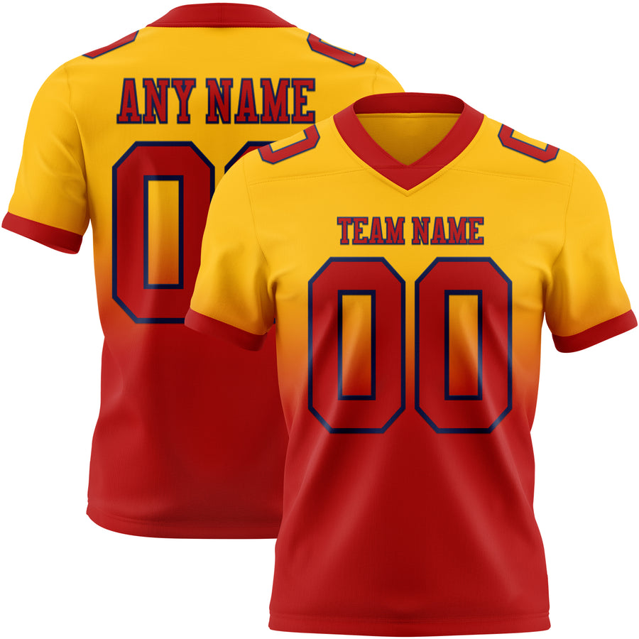 Custom Gold Red-Navy Authentic Fade Fashion Football Jersey