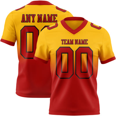 Custom Gold Red-Black Authentic Fade Fashion Football Jersey