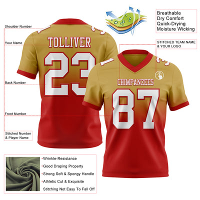 Custom Old Gold White-Red Authentic Fade Fashion Football Jersey
