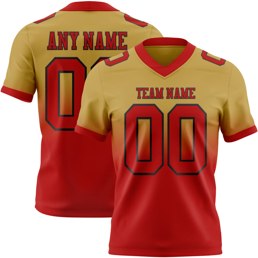 Custom Old Gold White-Black Authentic Fade Fashion Football Jersey