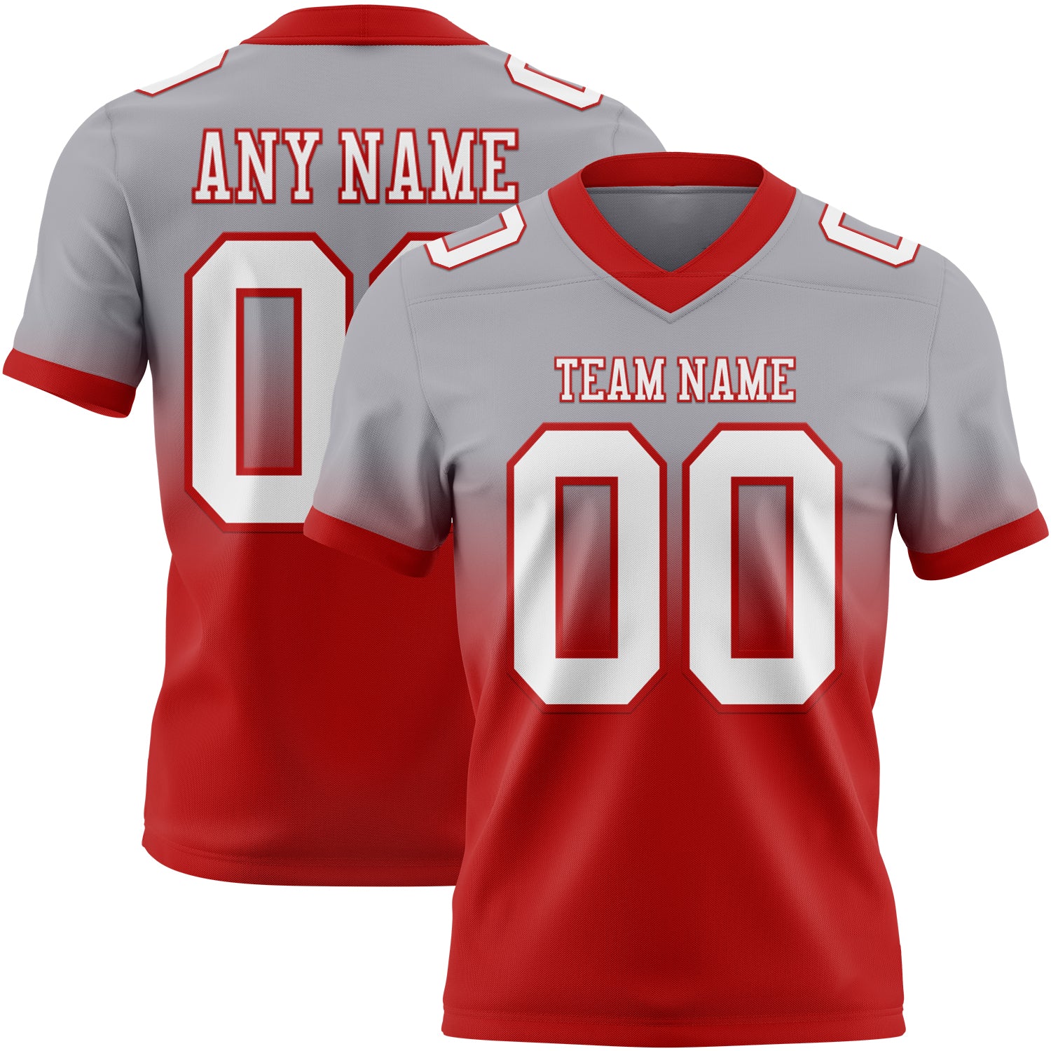 Custom Gray White-Red Authentic Fade Fashion Football Jersey
