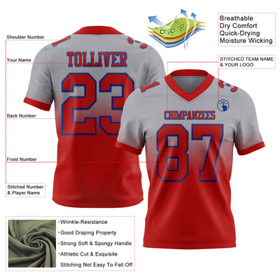 Custom Gray Red-Royal Authentic Fade Fashion Football Jersey