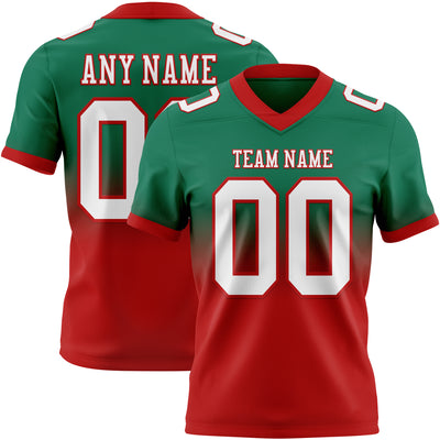 Custom Kelly Green White-Red Authentic Fade Fashion Football Jersey