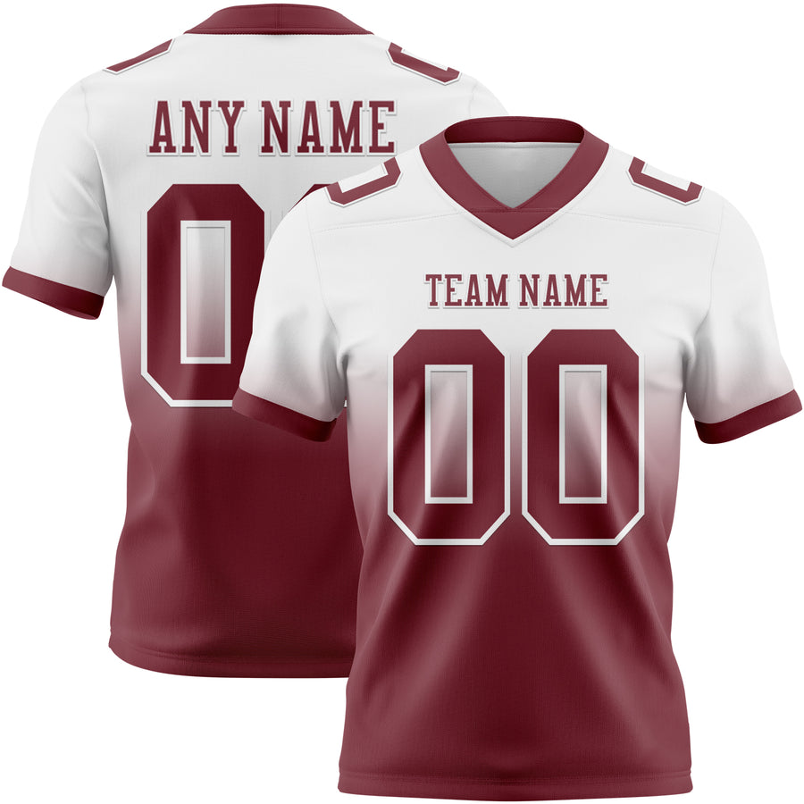 Custom White Burgundy Authentic Fade Fashion Football Jersey