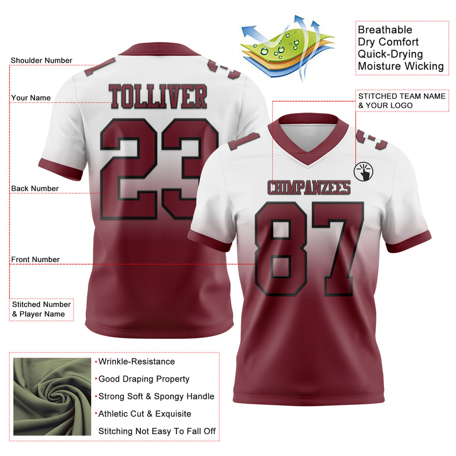 Custom White Burgundy-Black Authentic Fade Fashion Football Jersey