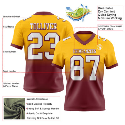 Custom Gold White-Burgundy Authentic Fade Fashion Football Jersey