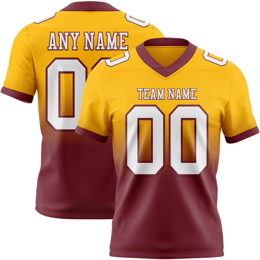 Custom Gold White-Burgundy Authentic Fade Fashion Football Jersey
