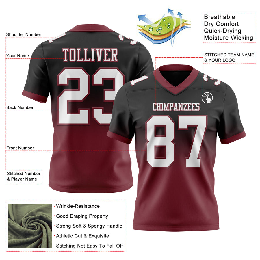Custom Black White-Burgundy Authentic Fade Fashion Football Jersey