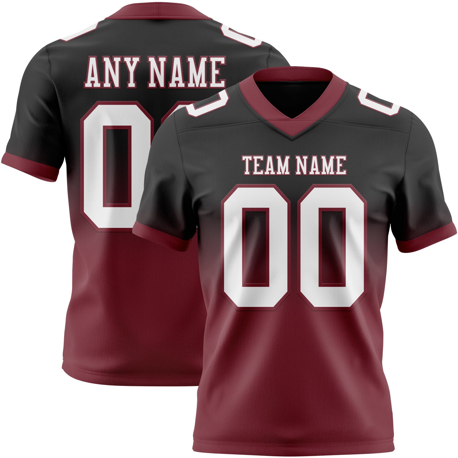 Custom Black White-Burgundy Authentic Fade Fashion Football Jersey
