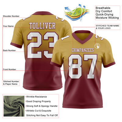 Custom Old Gold White-Burgundy Authentic Fade Fashion Football Jersey