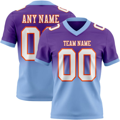 Custom Purple White Light Blue-Orange Authentic Fade Fashion Football Jersey