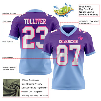 Custom Purple White Light Blue-Pink Authentic Fade Fashion Football Jersey