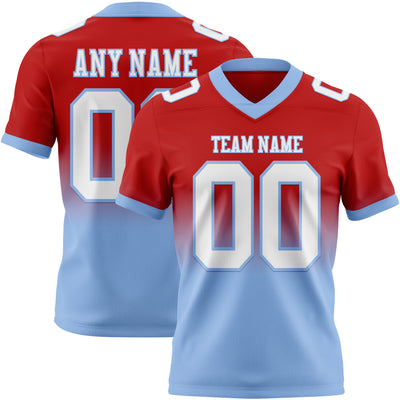 Custom Red White-Light Blue Authentic Fade Fashion Football Jersey