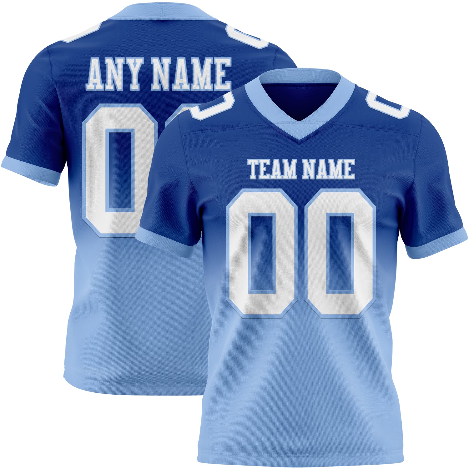 Custom Royal White-Light Blue Authentic Fade Fashion Football Jersey